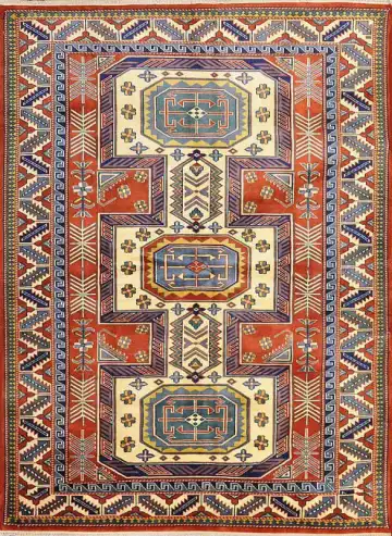 Кавказский ковёр 1491 — красный и синий, с медальоном
