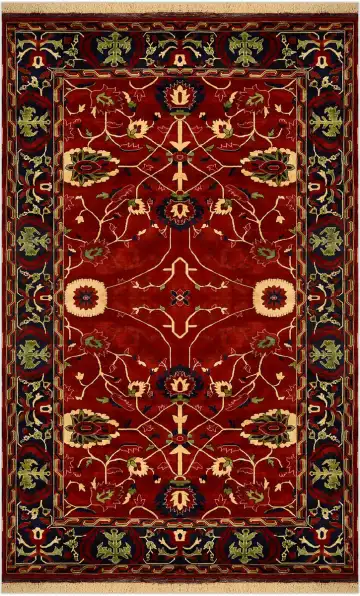 Афганский ковёр 1493 — красный и золотистый, растительный рисунок