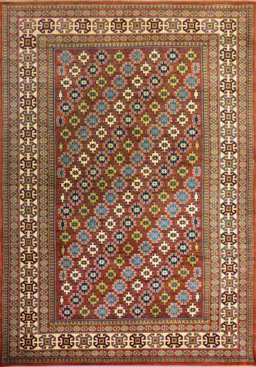 Азербайджанский ковёр 1501 — красный и кремовый, геометрический рисунок