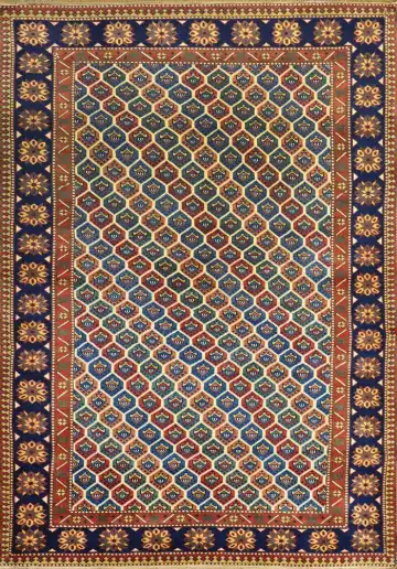 Кавказский ковёр 1513 — синий и жёлтый, геометрический рисунок