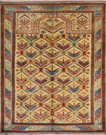 Кавказский ковёр 1518 — кремовый и красный, геометрический рисунок