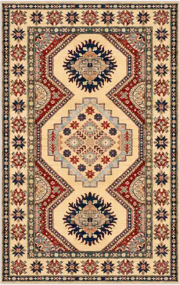 Ковёр Казах 1522 — кремовый и синий, с медальоном