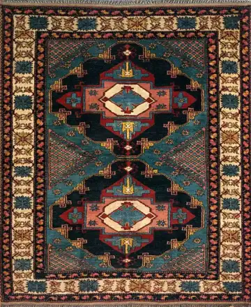 Ковёр Казах 1526 — синий и красный, с медальоном