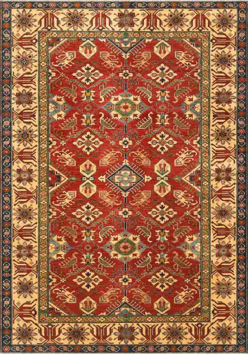 Ковёр Казах 1527 — красный и кремовый, восточный орнамент