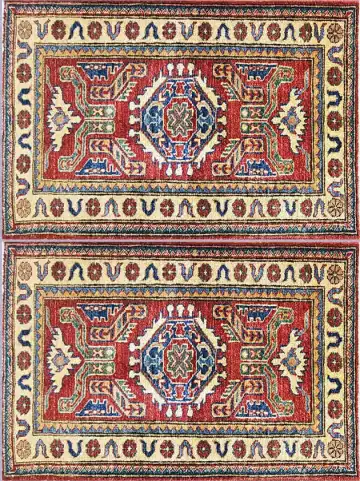 Ковёр Казах 1532 — красный и синий, растительный рисунок
