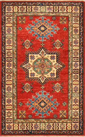 Ковёр Казах 1536 — красный и кремовый, с медальоном