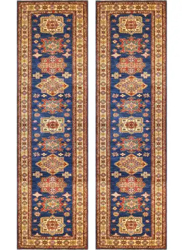 Ковёр Казах 1543 — синий и жёлтый, с медальоном
