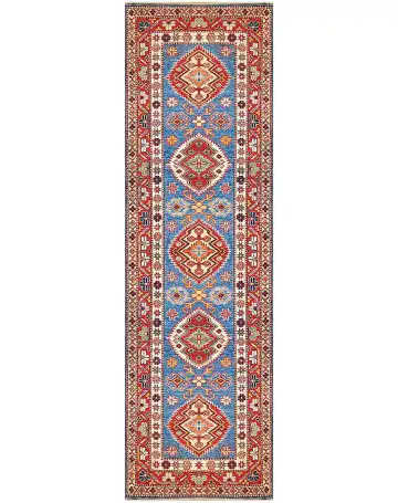 Ковёр Казах 1551 — голубой и красный, с медальоном