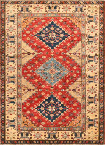 Ковёр Казах 1555 — красный и синий, с медальоном
