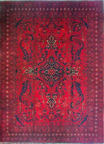 Афганский ковёр 1557 — красный и синий, с медальоном