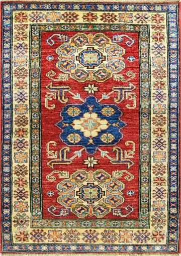 Кавказский ковёр 1560 — синий и оранжевый, растительный рисунок
