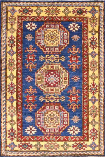 Кавказский ковёр 1561 — синий и жёлтый, с медальоном