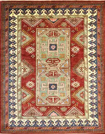 Кавказский ковёр 1563 — красный и кремовый, с медальоном