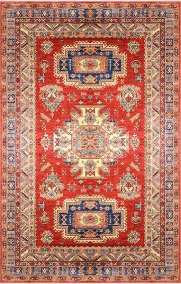 Ковёр Казах 1566 — красный и синий, с медальоном