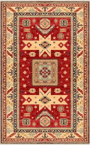 Ковёр Казах 1567 — красный и бежевый, с медальоном