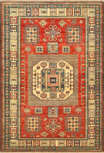 Ковёр Казах 1569 — красный и бежевый, с медальоном