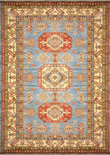 Ковёр Казах 1570 — голубой и красный, с медальоном
