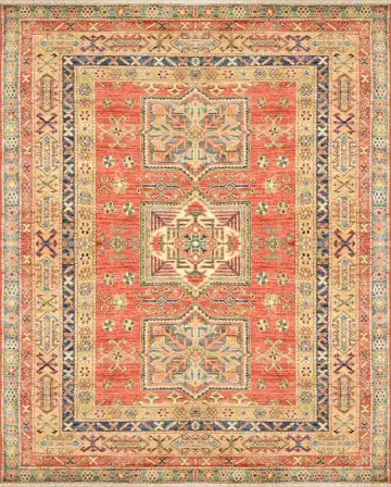 Ковёр Казах 1571 — красный и бежевый, с медальоном