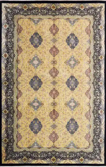 Персидский ковёр 1581 — золотистый и чёрный, геометрический рисунок