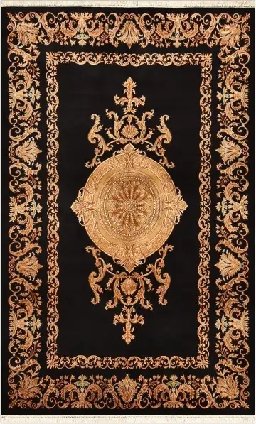Ковёр Savonnerie 1583 — чёрный и золотистый, с медальоном