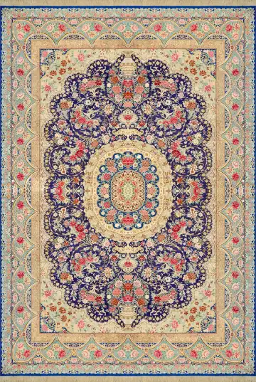 Персидский ковёр 1587 — синий и кремовый, с медальоном