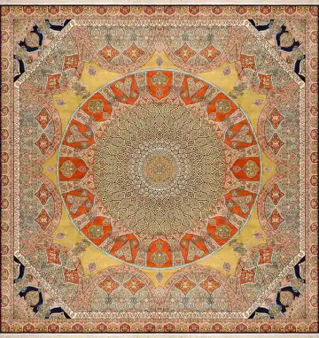 Ковёр Gombad 1590 — оранжевый и жёлтый, с медальоном