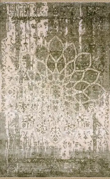 Ковёр Artefact 1593 — зелёный и белый, с медальоном