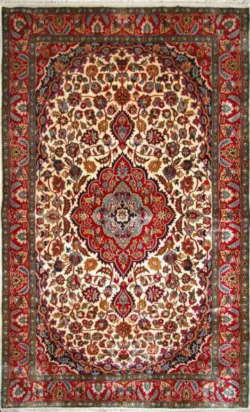 Ковёр Кашмир 1606 — кремовый и красный, с медальоном