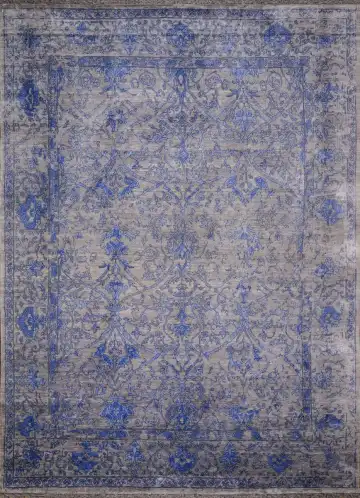 Ковёр Shabby Classic 1607 — голубой и серый, с медальоном