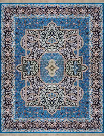Индийский ковёр 1615 — синий и белый, с медальоном