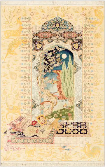 Турецкий ковёр 1617 — кремовый и жёлтый, сюжетный рисунок