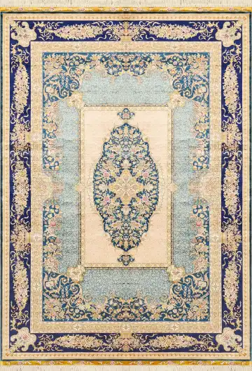 Ковёр Aubusson 1633 — синий и кремовый, с медальоном