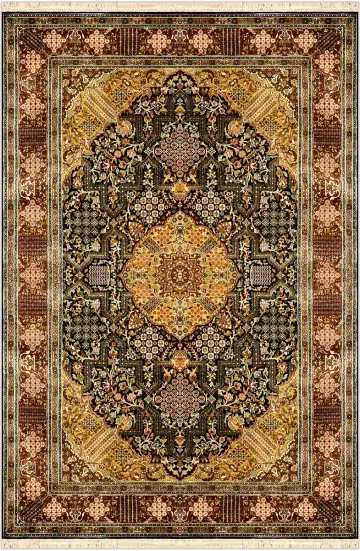 Ковёр Кашмир 1658 — жёлтый и чёрный, с медальоном