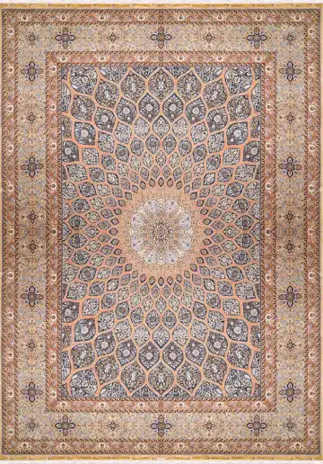 Ковёр Gombad 1673 — оранжевый и синий, с медальоном