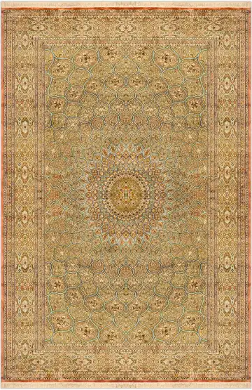Ковёр Gombad 1675 — жёлтый и коричневый, с медальоном
