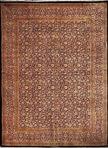 Ковёр Кум 1678 — коричневый и кремовый, растительный рисунок