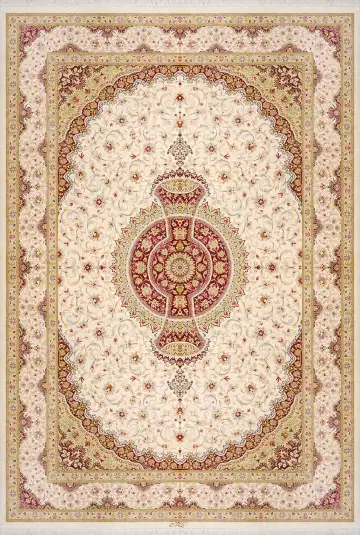 Ковёр Кум 1687 — кремовый и красный, с медальоном