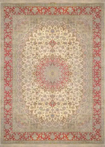 Ковёр Кум 1693 — кремовый и красный, растительный рисунок