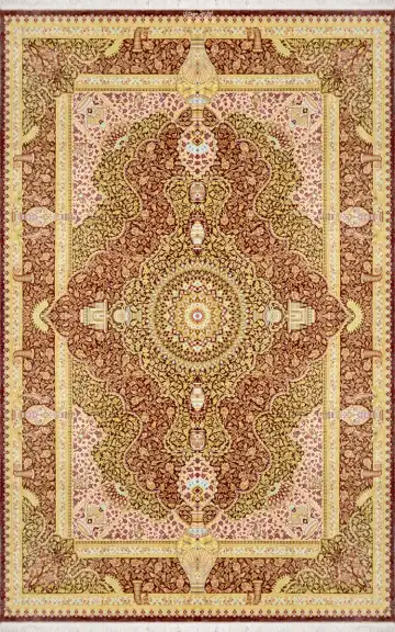 Ковёр Кум 1712 — кремовый и коричневый, с медальоном