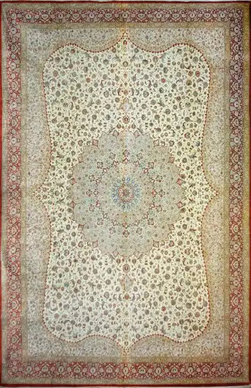 Ковёр Кум 1718 — голубой и кремовый, растительный рисунок