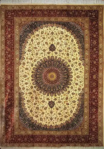 Персидский ковёр 1720 — кремовый и красный, с медальоном