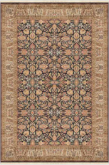 Ковёр Кашмир 1724 — чёрный и кремовый, растительный рисунок