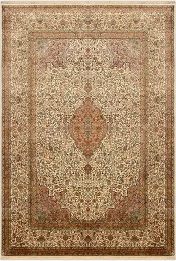 Ковёр Кашмир 1742 — бежевый и красный, с медальоном