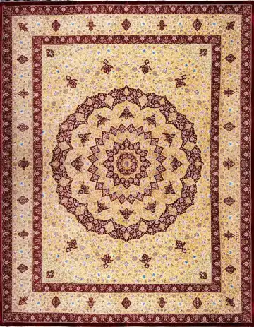 Персидский ковёр 1760 — кремовый и бордовый, с медальоном