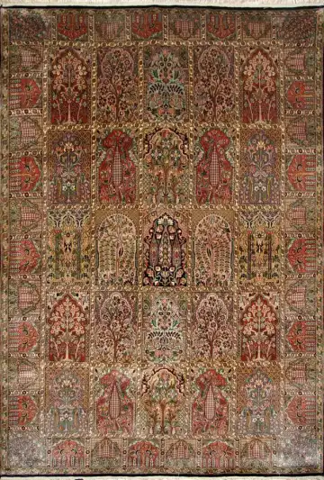 Ковёр Кашмир 1764 — коричневый и красный, сюжетный рисунок