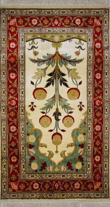 Ковёр Кашмир 1769 — кремовый и красный, растительный рисунок
