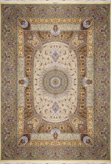 Персидский ковёр 1776 — кремовый и коричневый, с медальоном