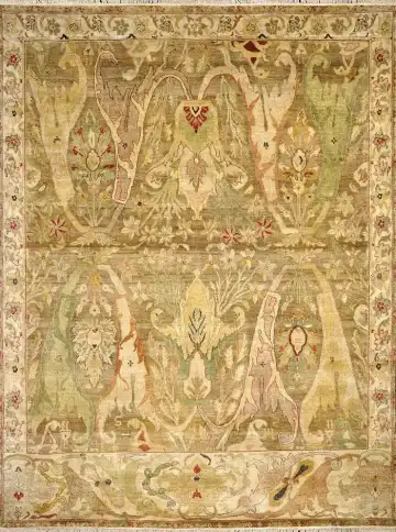 Ковёр Bidjar 1802 — жёлтый и зелёный, растительный рисунок