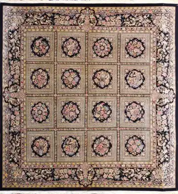 Персидский ковёр 1807 — кремовый и чёрный, геометрический рисунок