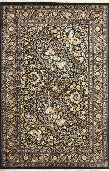 Персидский ковёр 1824 — чёрный и кремовый, растительный рисунок